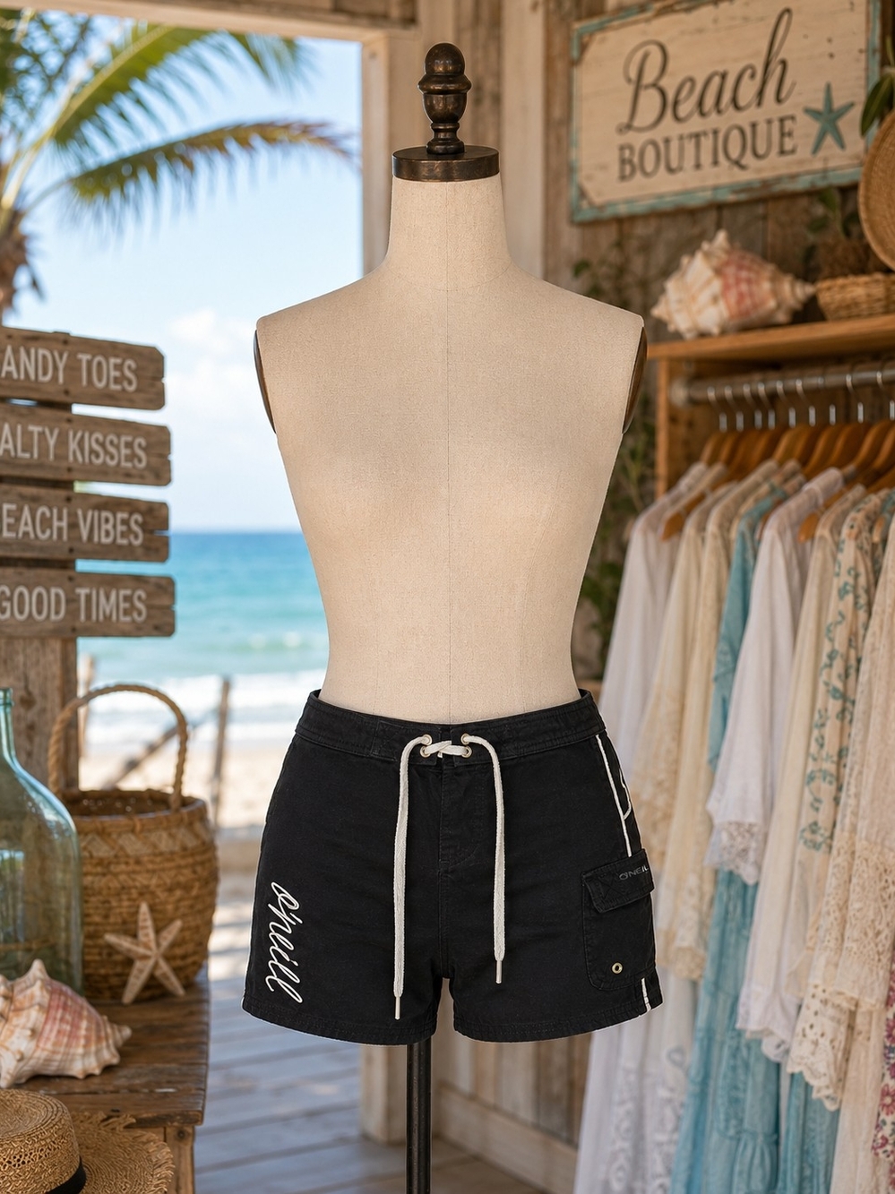 Beach-Ready Black Drawstring Women's Shorts